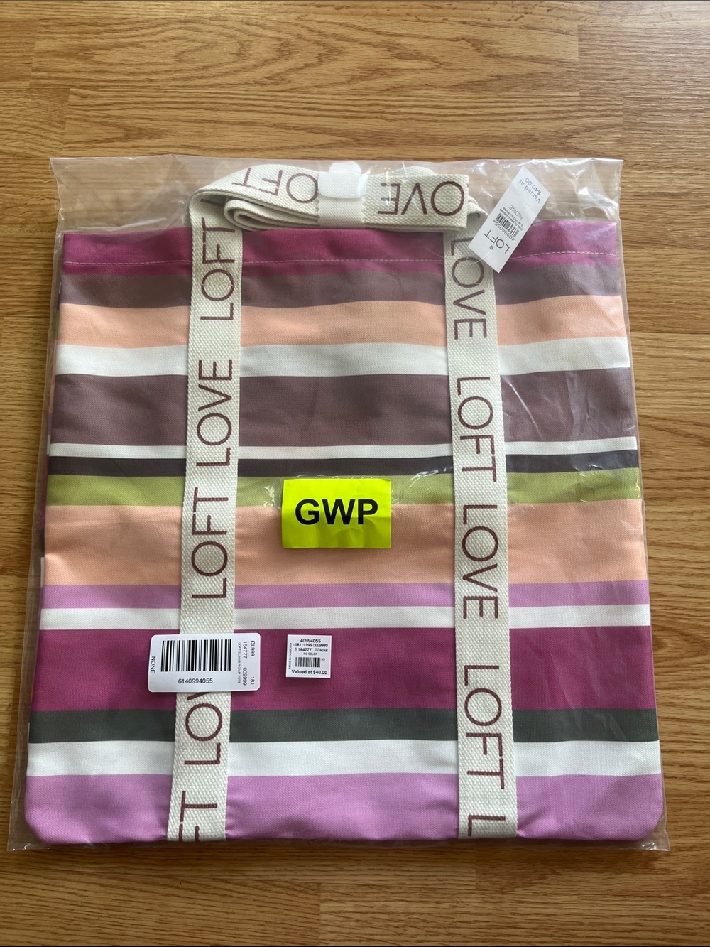 LOFT Striped Canvas Tote in Pink, Peach, Brown & Lime